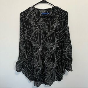 Black and White Geometric Long Sleeve Blouse